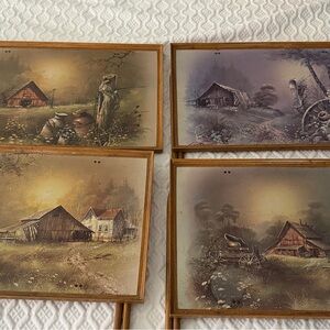 Set of 4 Vintage Rustic Farm TV Trays